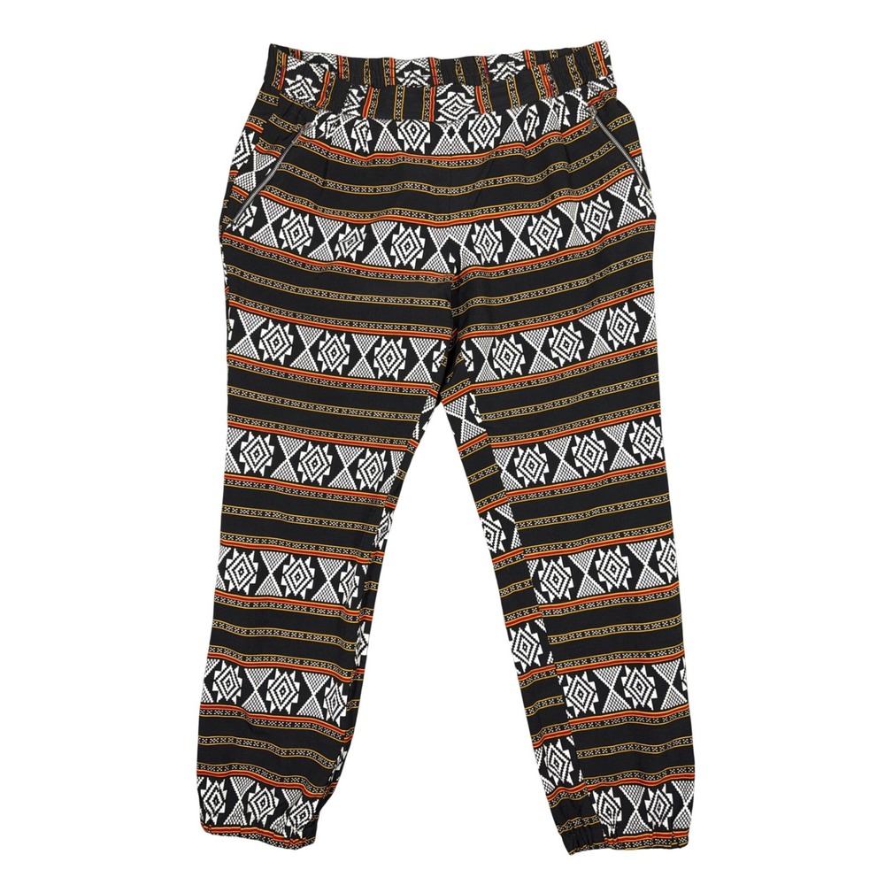 Spacegirlz Womens Black Tribal Geometric Print‎ Zipper Pocket Jogger Pants Large